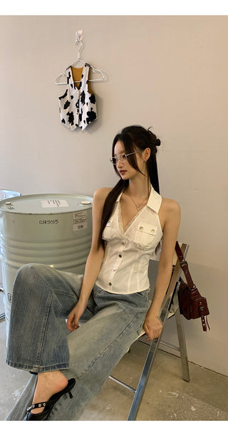 Womens High Waist Wide-Leg Jeans