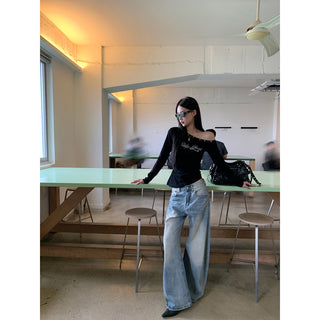 Womens High Waist Wide-Leg Jeans