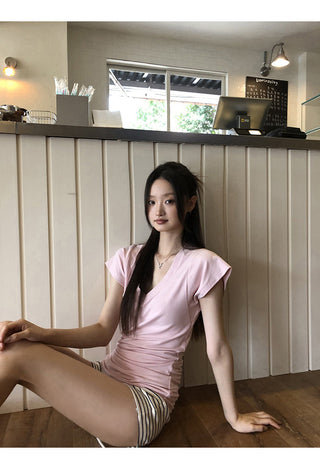 V-Neck Pink Top
