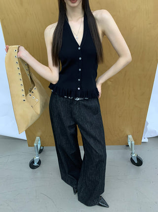 Wide-Leg Jeans Black