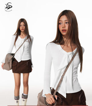 Lace-Up Flared Sleeve Top