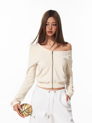 Zipper Off-Shoulder Sweater