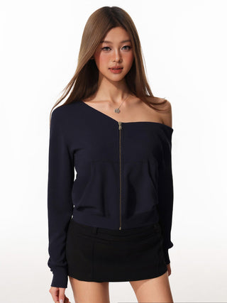 Zipper Off-Shoulder Sweater