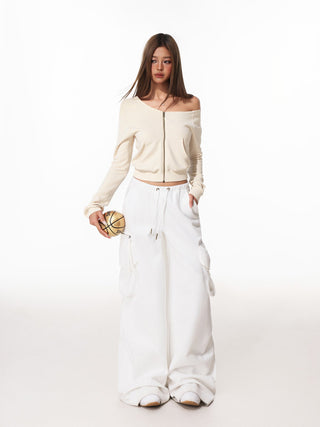 Zipper Off-Shoulder Sweater