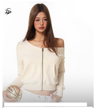 Zipper Off-Shoulder Sweater