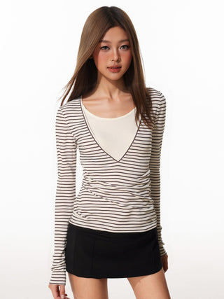Striped Fake Two-Piece Top