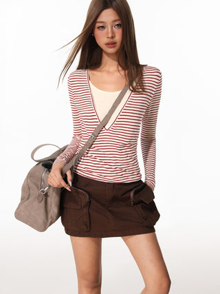 Striped Fake Two-Piece Top