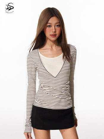 Striped Fake Two-Piece Top