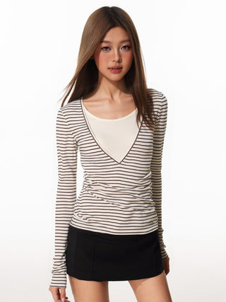 Striped Fake Two-Piece Top