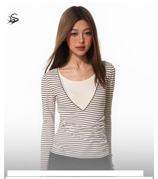 Striped Fake Two-Piece Top