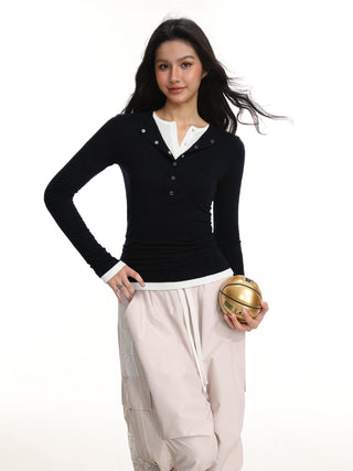 Contrast Button-Down Top