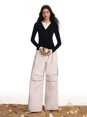 Contrast Button-Down Top