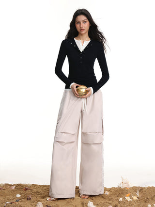 Contrast Button-Down Top