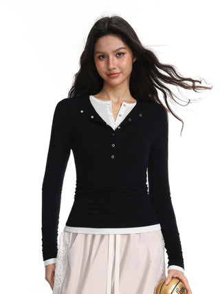 Contrast Button-Down Top