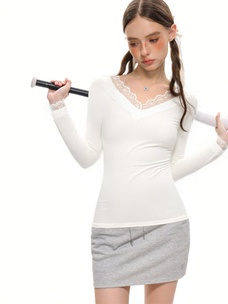 White Lace V-Neck Top