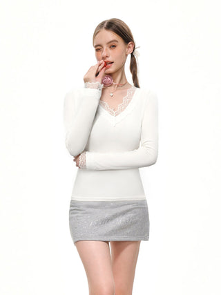 White Lace V-Neck Top
