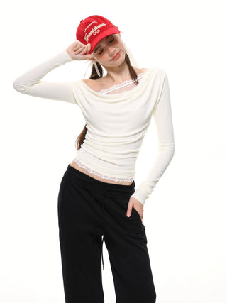 Lace Knit Swing Collar Top