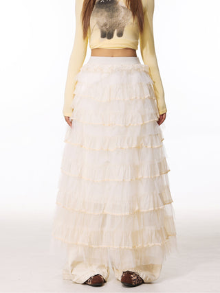 Mesh Layered A-Line Skirt