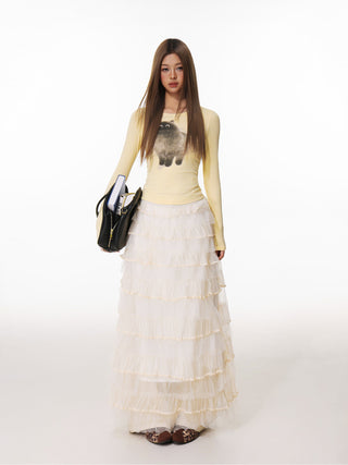 Mesh Layered A-Line Skirt