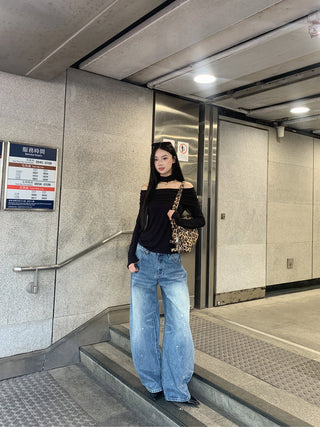 Womens Wide-Leg Jeans Blue