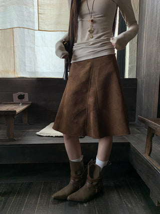 beige suede skirt