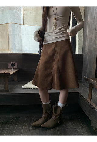 beige suede skirt
