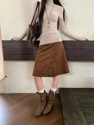 beige suede skirt