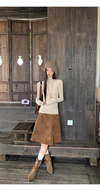beige suede skirt