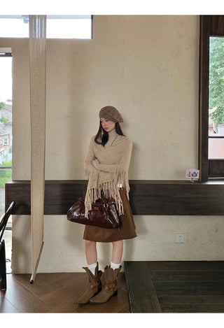 beige suede skirt