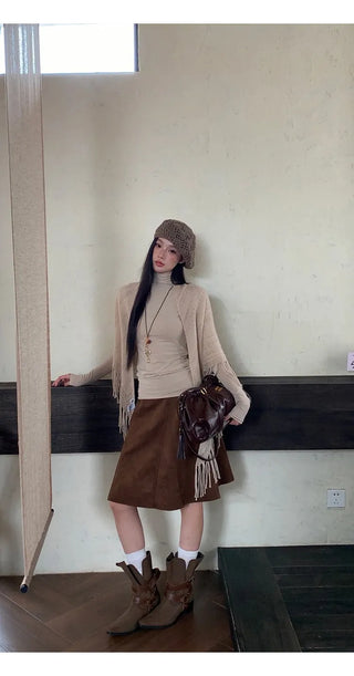 beige suede skirt