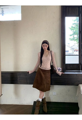 beige suede skirt