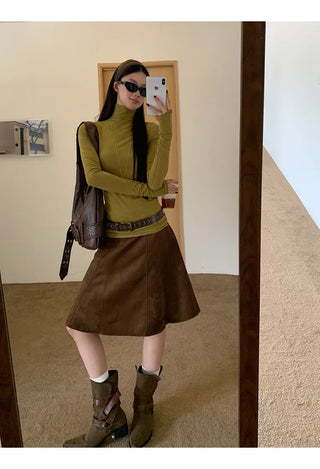 beige suede skirt