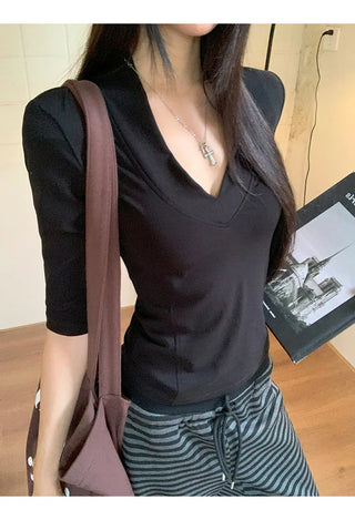 black v-neck top