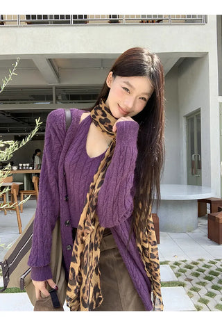 purple cardigan set