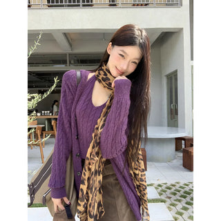 purple cardigan set