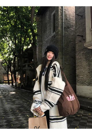 striped knit cardigan