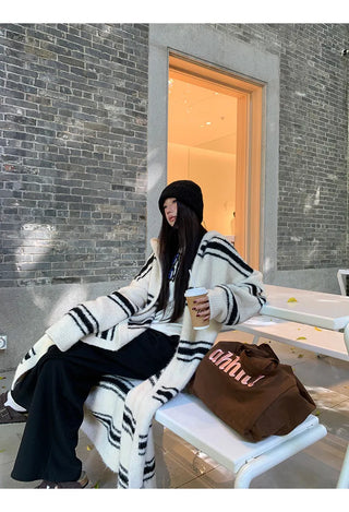 striped knit cardigan