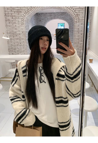 striped knit cardigan