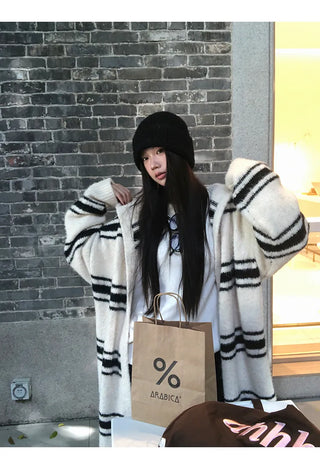 striped knit cardigan