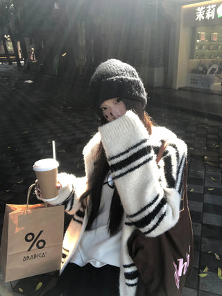 striped knit cardigan