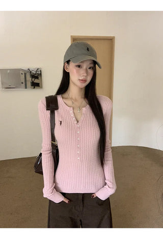 pink v-neck cardigan