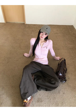 pink v-neck cardigan