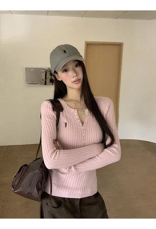 pink v-neck cardigan