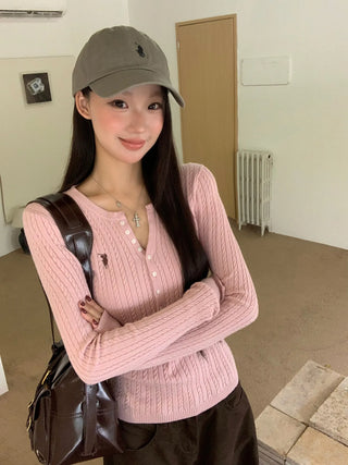 pink v-neck cardigan