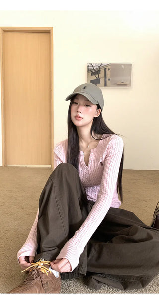 pink v-neck cardigan