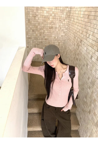 pink v-neck cardigan