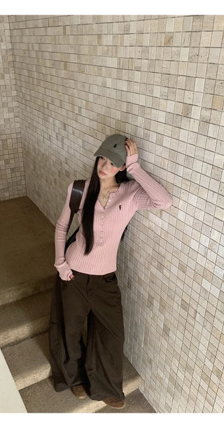 pink v-neck cardigan