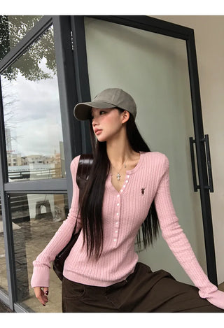 pink v-neck cardigan