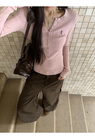 pink v-neck cardigan