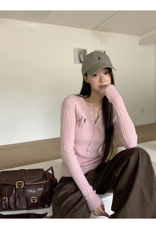 pink v-neck cardigan